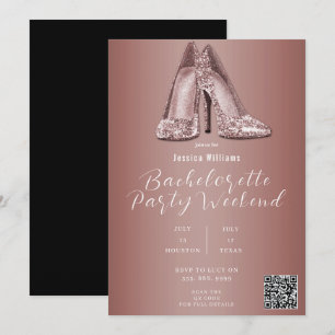 QR CODE Roségold Glitzer Schuhe Junggesellinnenabs Einladung
