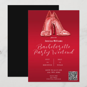 QR CODE Rote Glitter Schuhe Junggesellinnenabschie Einladung