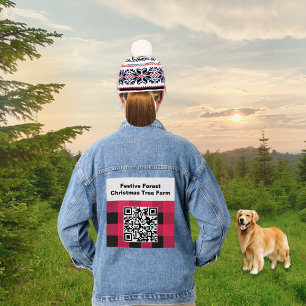 QR-Code Roter Büffel Karo Kariert Rustikaler Barco Jeansjacke
