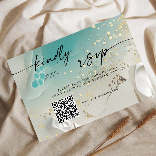 QR-Code RSVP | Ethereal Shoreline Teal Ozean Save The Date (Von Creator hochgeladen)