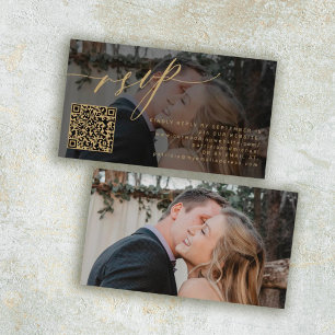 QR code RSVP gold script photo wedding website Begleitkarte