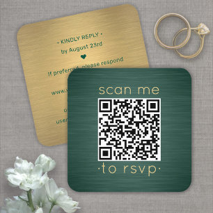 QR-Code RSVP Hochzeitsdetails Grün Gold Umschlag Quadratische Visitenkarte