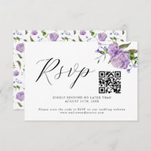 QR-Code-RSVP-Karte für lila Blumenhochzeiten