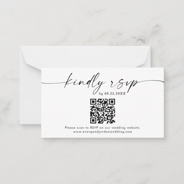 QR-Code RSVP-Karte | Modernes Minimalistisches Hoc Mitteilungskarte (Vorderseite)