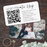 QR Code RSVP Wedding Website Photo Enclosure Card Visitenkarte<br><div class="desc">Share one of your engagement or wedding photos and simplify RSVP responses with chic modern QR Code enclosure cards. Picture and all text are simple to customize. (IMAGE PLACEMENT TIP: An easy way to center a photo exactly how you want is to crop it before uploading to the Zazzle website.)...</div>