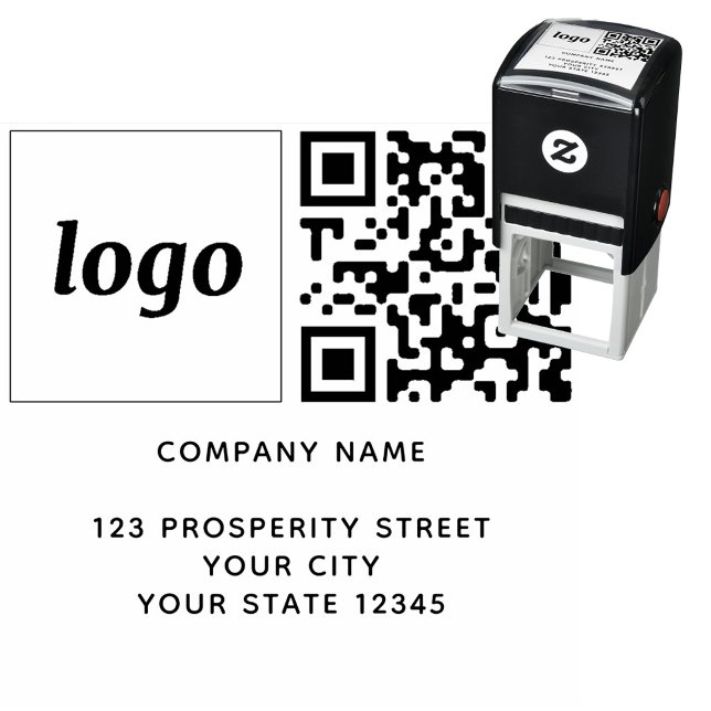 QR-Code-Rücksendeadresse Permastempel (Simple logo with custom text business branding promotional QR code return address stamp)
