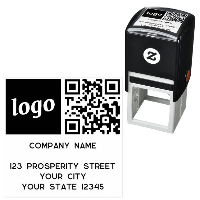 QR-Code-Rücksendeadresse Permastempel (Logo with QR code and custom text  business promotional self inking stamp)
