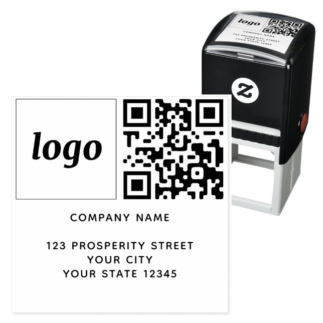 QR-Code-Rücksendeadresse Permastempel (Customized small business logo, QR code image and name and address return address stamp)