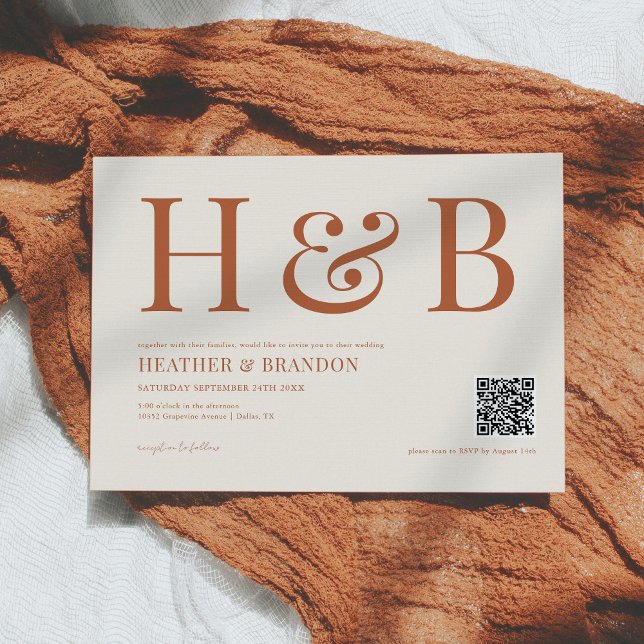 QR Code Rust Monogram Wedding Einladung (Von Creator hochgeladen)