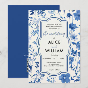 QR-Code Rustic Blue Wildblume Hochzeit Einladung