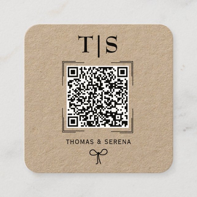 QR Code Rustic Kraft (editierbar) Budget Wedding Quadratische Visitenkarte (Vorderseite)