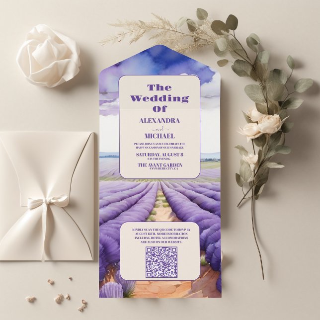 QR Code Rustic Lavender Wedding All In One Einladung (Von Creator hochgeladen)