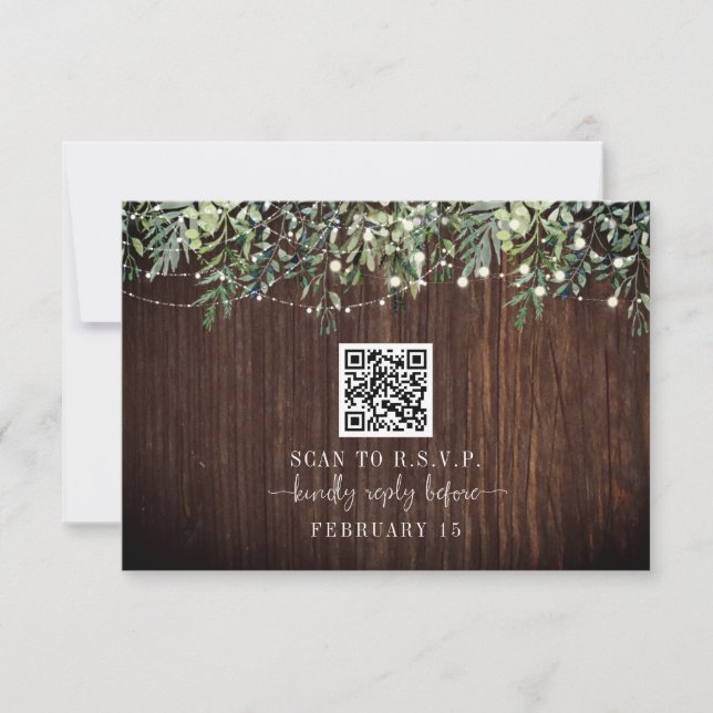 QR Code Rustic Wood Botanical Wedding RSVP (Vorderseite)