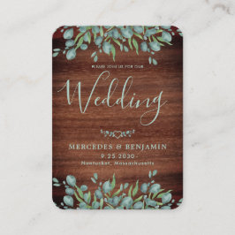 QR Code Rustic Wood Eukalyptus Wedding Einladung
