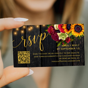 QR-Code rustikale Sonnenblumen und Rosen Hochzeit Begleitkarte