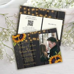 QR-Code rustikale Sonnenblumenhochzeit in einem Einladungspostkarte
