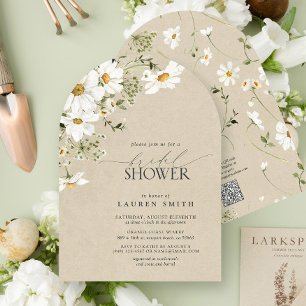 QR-Code Rustikales Aquarell-Daisy-Brautparty Einladung