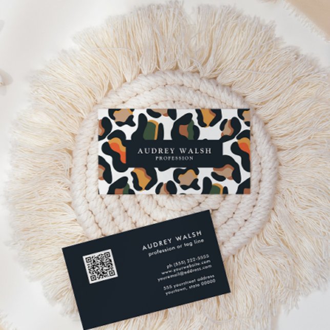 QR CODE Safari Animal Skin Leopard Spot Visitenkarte (Von Creator hochgeladen)