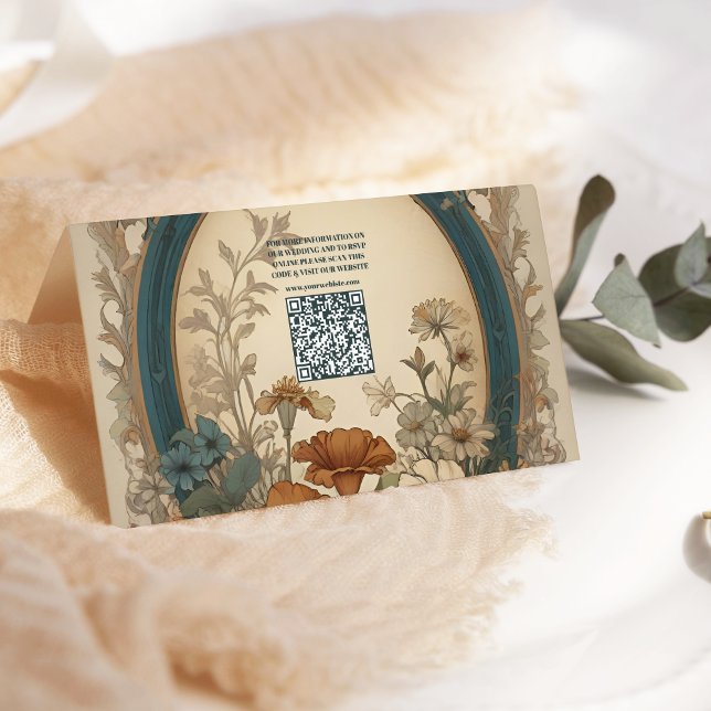 QR Code Sage Green Art Nouveau Alphonse Wedding Begleitkarte (Von Creator hochgeladen)