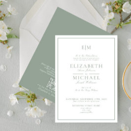 QR Code Sage Green Classic Script Monogram Wedding Einladung