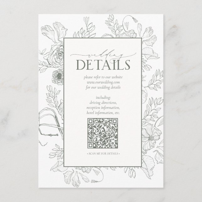 QR-Code Sage Green Floral Wedding Details Begleitkarte (Vorderseite)