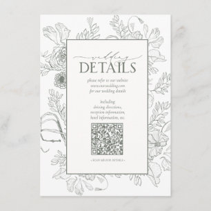 QR-Code Sage Green Floral Wedding Details Begleitkarte
