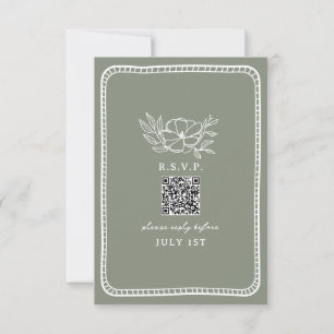 QR Code Sage Green Floral Wedding QR UAWG RSVP Karte