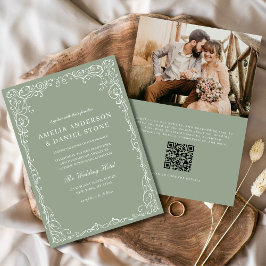 QR Code Sage Green Foto Minimalistisch Hochzeit Einladung
