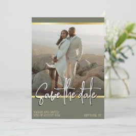 QR Code Sage Green Golden Minimalistisches Foto Save The Date