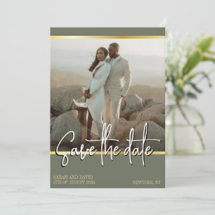 QR Code Sage Green Golden Minimalistisches Foto Save The Date