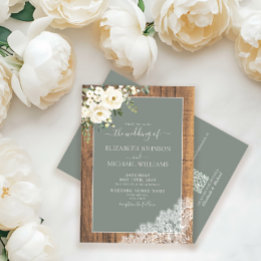 QR Code Sage Green Rustic Wood Script Wedding Invi Einladung