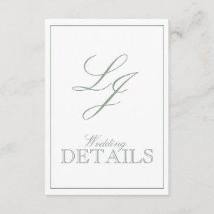 QR Code Sage Green Script Monogram Wedding Details Begleitkarte