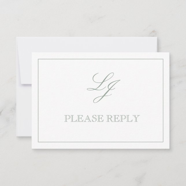 QR Code Sage Green Script Monogram Wedding RSVP (Vorderseite)