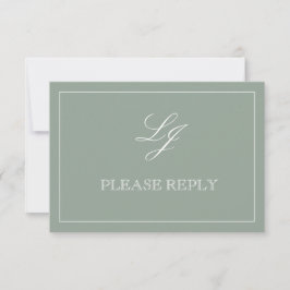 QR Code Sage Green Script Monogram Wedding RSVP Karte