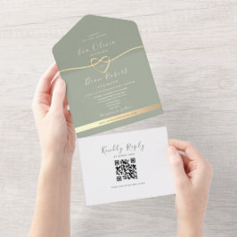 QR Code Sage Green Wedding All In One Einladung