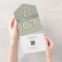 QR Code Sage Green Wedding alle in einer Einladung