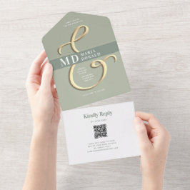 QR Code Sage Green Wedding alle in einer Einladung