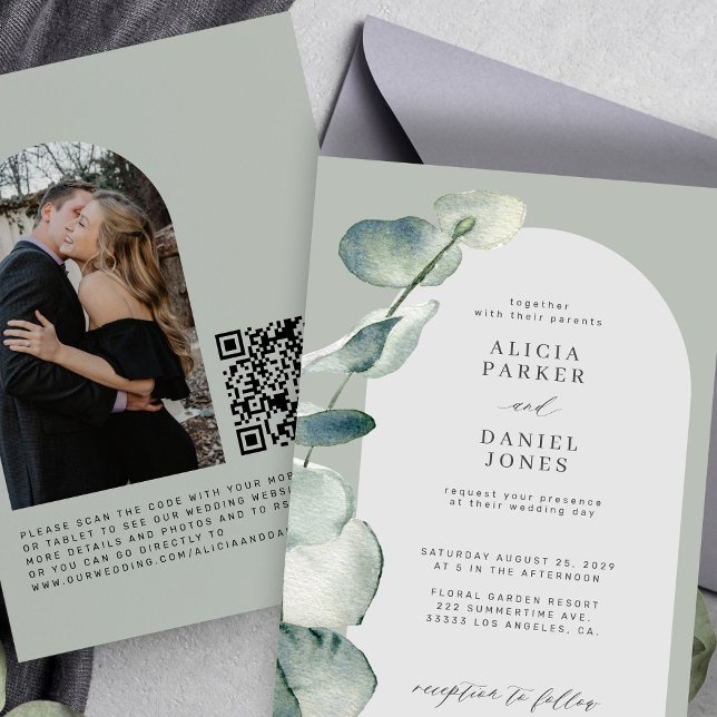 QR CODE Salbeigrün Eukalyptus-FOTO Hochzeit Einladung (Von Creator hochgeladen)