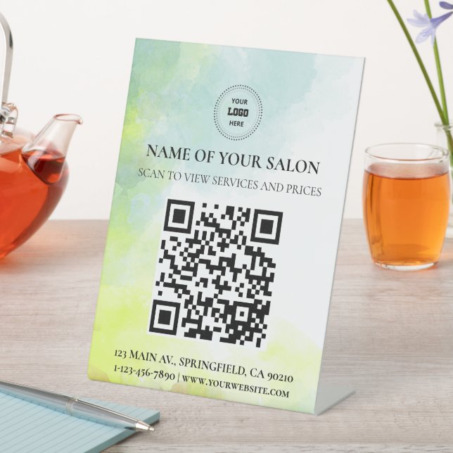QR-Code-Salondienste für Soft Watercolor Sockelschild (In Situ)