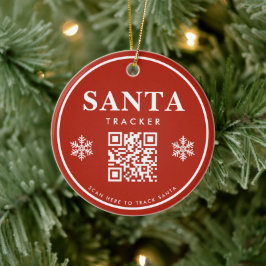QR Code Santa Tracker Kids Modern Red Christmas Keramik Ornament