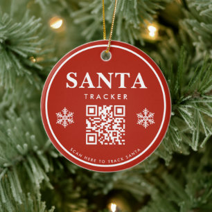 QR Code Santa Tracker Kids Modern Red Christmas Keramik Ornament