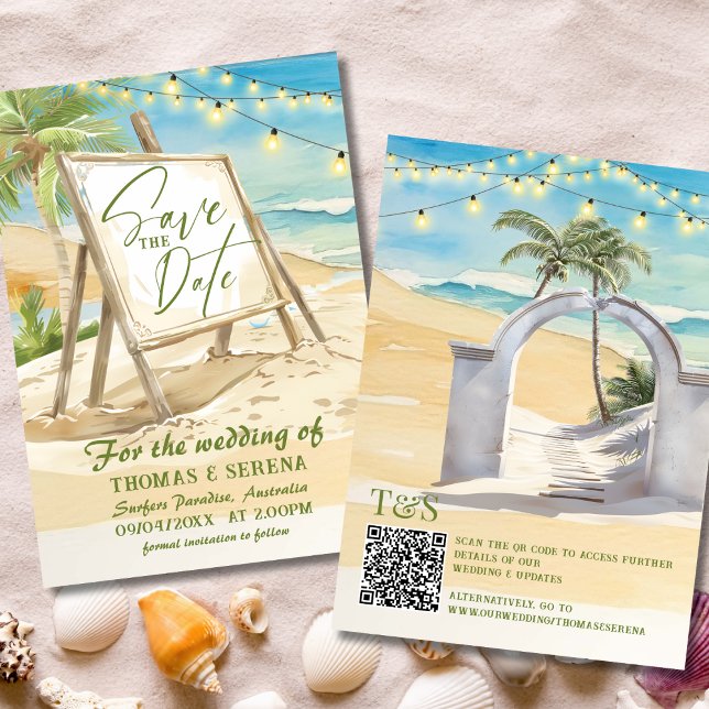 QR Code Save the Date Beach Wedding Destination Einladung (Von Creator hochgeladen)