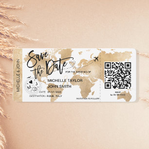 QR-Code Save the Date Boarding Pass Weltkarte Einladung