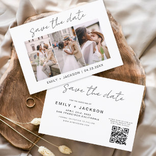QR-Code - Save the Date Modernes 3-Foto-Elegant