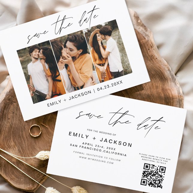 QR-Code - Save the Date Modernes 3-Foto-Elegant (Von Creator hochgeladen)