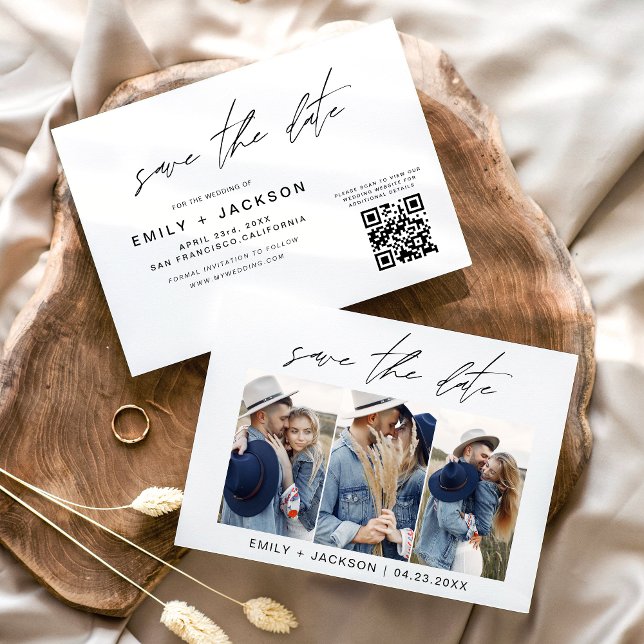 QR-Code - Save the Date Modernes 3-Foto-Elegant (Von Creator hochgeladen)