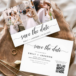 QR-Code - Save the Date Modernes Elegant-3-Foto Flyer