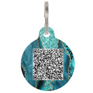 QR Code Scan Agate Aquamarin Blue Gold Glitzer Mar Haustiermarke