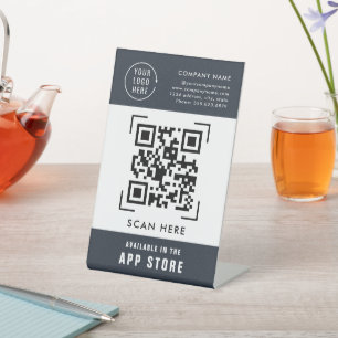 QR Code Scan App Store Firmenlogo Sockelschild