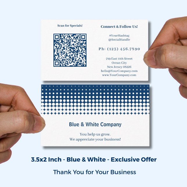 QR-Code Scan for Specials White Blue Vielen Dank Visitenkarte (QR-code Scan for Specials White Blue Thank You Business Card: Size: 3.5x2 Inch, Landscape Format)